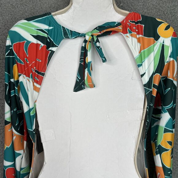 NWT Vince Camuto Tropical Long Sleeve Swimsuit Size 10 Open Back UPF‎ One Piece - Picture 8 of 15